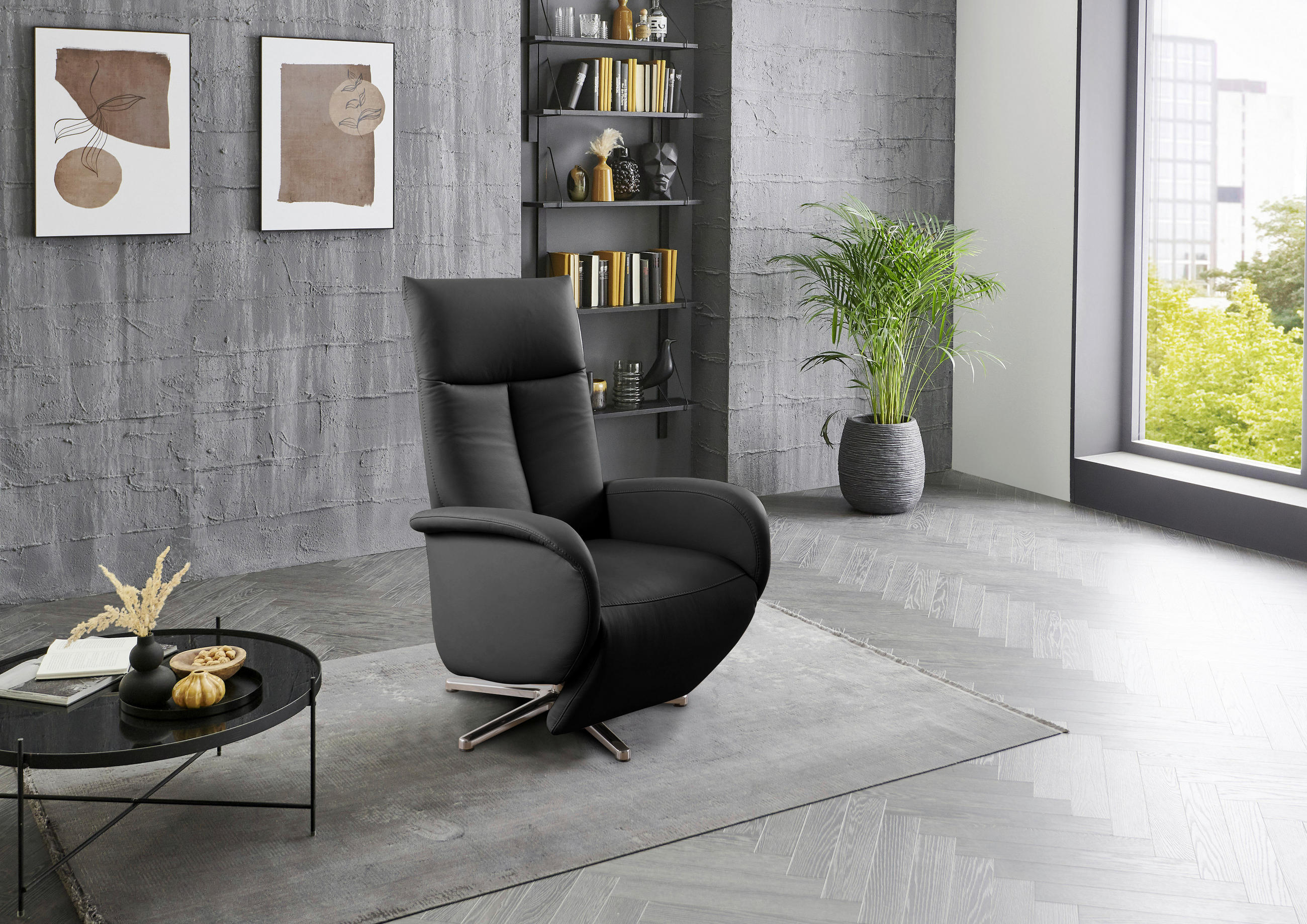 RELAXSESSEL Schwarz  - Chromfarben/Schwarz, KONVENTIONELL, Leder/Metall (75/112/82cm) - Sit & More