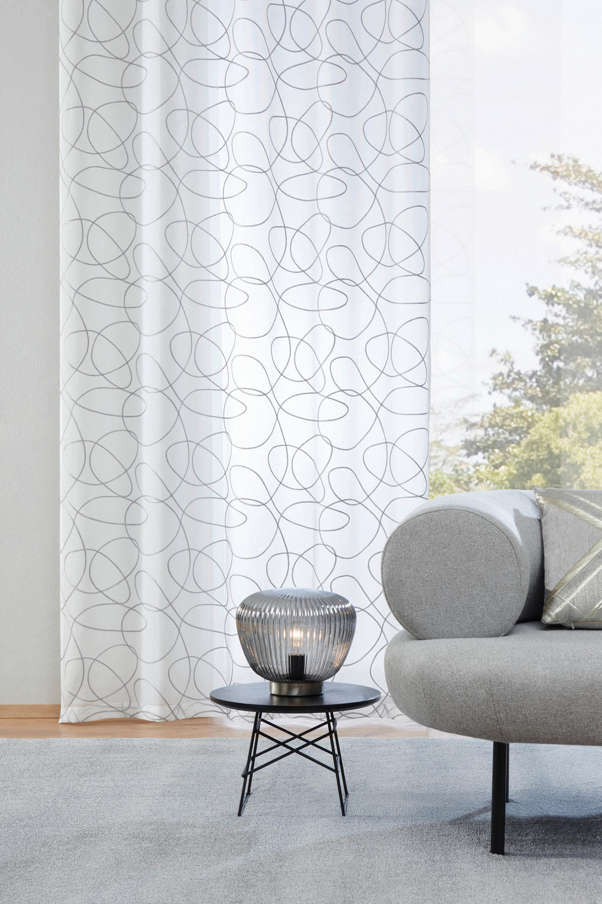 HOTOVÝ ZÁVĚS, průhledné, 135/245 cm - šedá/bílá, Design, textil (135/245cm) - Esposa