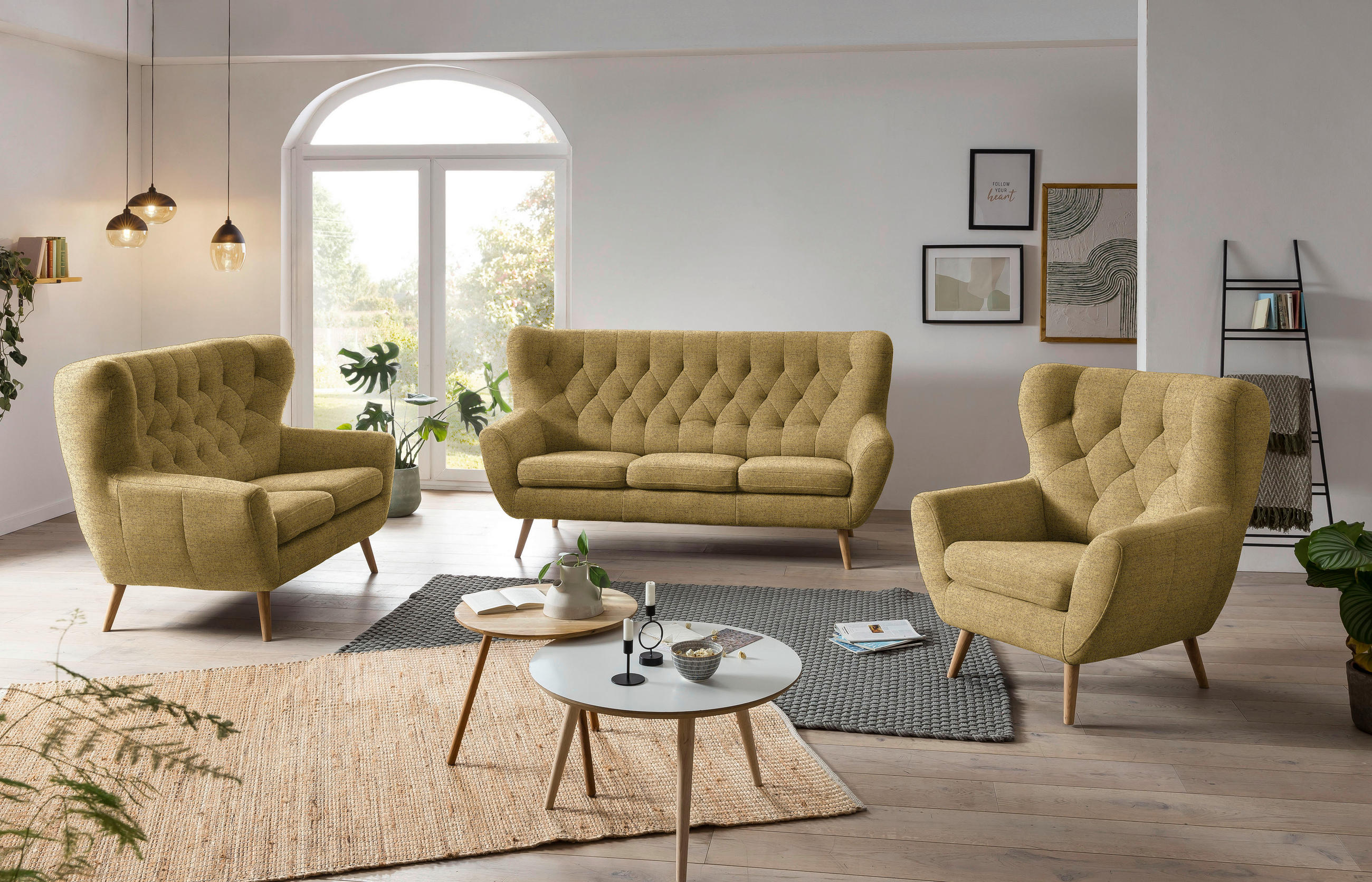 OHRENSESSEL in Flachgewebe Gelb  - Eichefarben/Gelb, Design, Holz/Textil (87/101/95cm) - Stylife