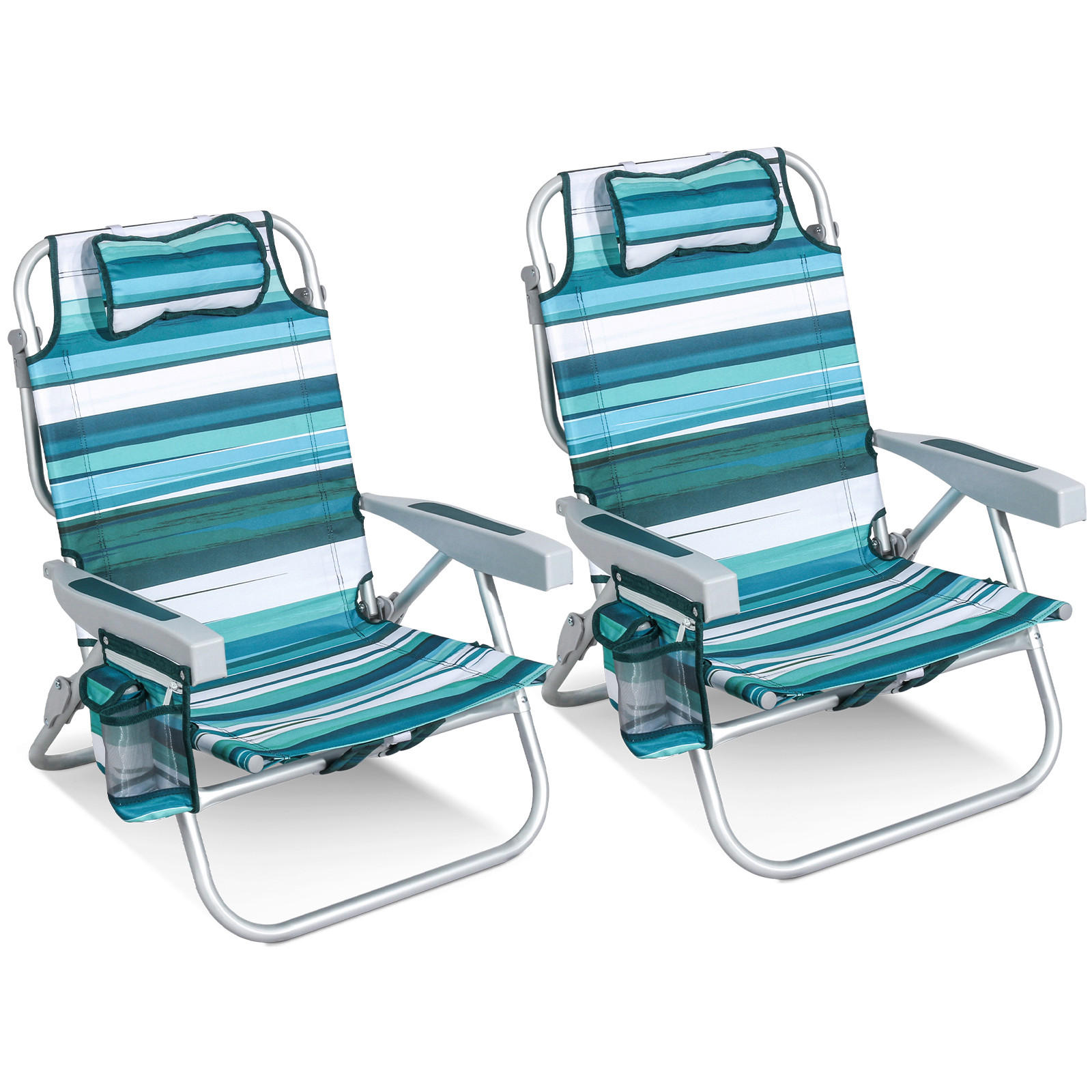 STRANDSTUHL-SET Aluminium Türkis, Grün, Silberfarben  - Türkis/Silberfarben, Basics, Textil/Metall (57/80/61cm) - Modante