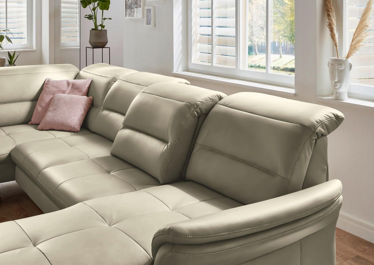 WOHNLANDSCHAFT in Echtleder Creme, Naturfarben  - Creme/Schwarz, Design, Leder/Metall (206/336/181cm) - Beldomo Speed