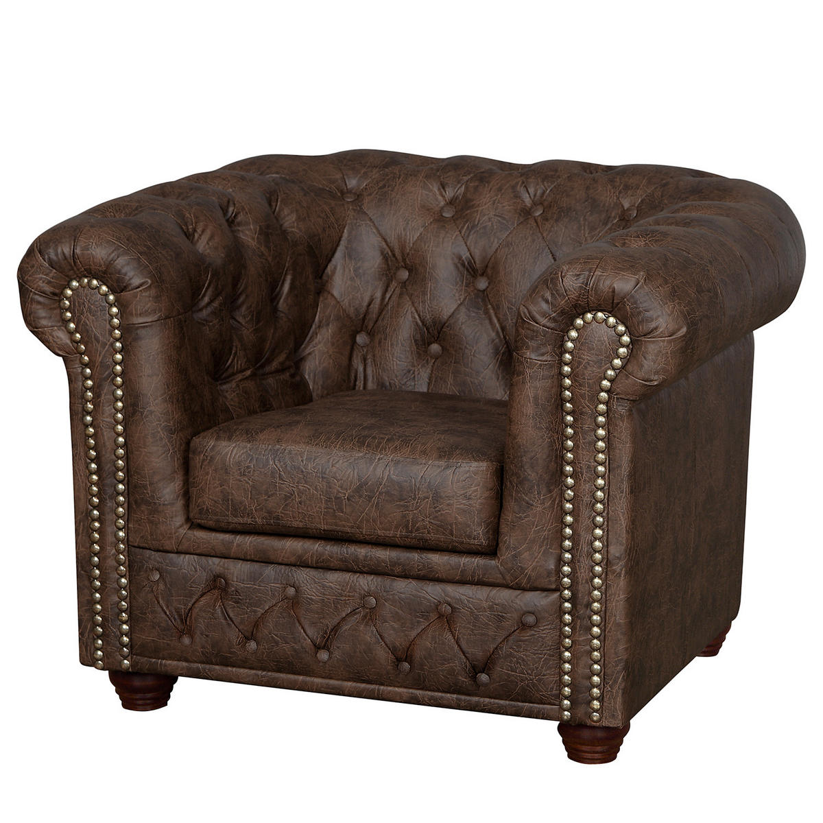 SITZGARNITUR YORK in Lederlook Dunkelbraun  - Dunkelbraun/Braun, Design, Holz/Textil (203/72/86cm) - P & B