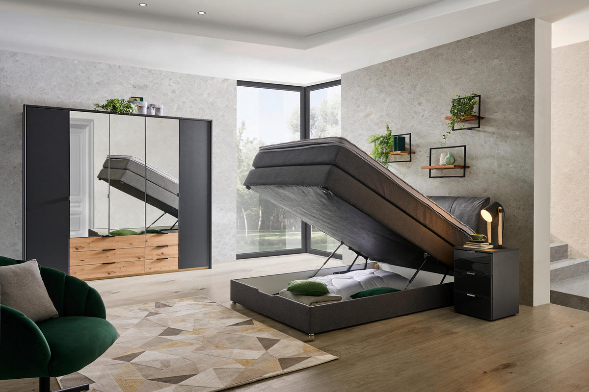 BOXSPRINGBETT 140/200 cm  in Anthrazit  - Anthrazit, KONVENTIONELL, Textil (140/200cm) - Carryhome