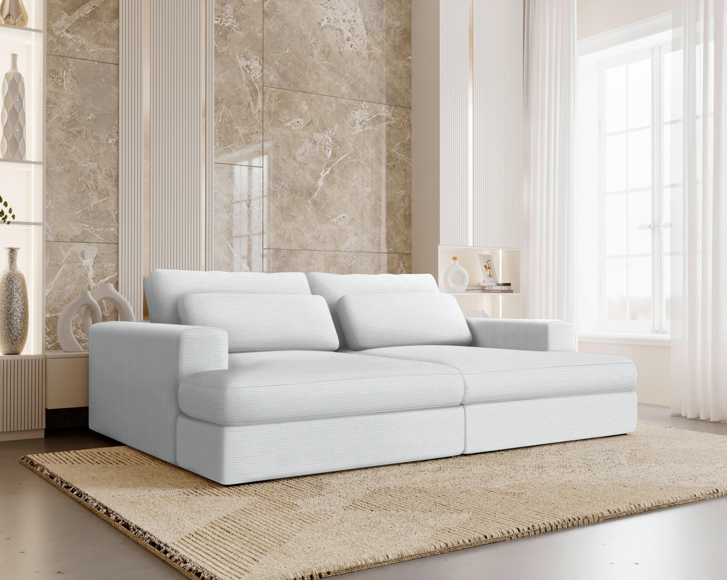 BIGSOFA in Cord Silberfarben  - Silberfarben/Schwarz, Design, Textil (223/80/158cm) - Lomoco