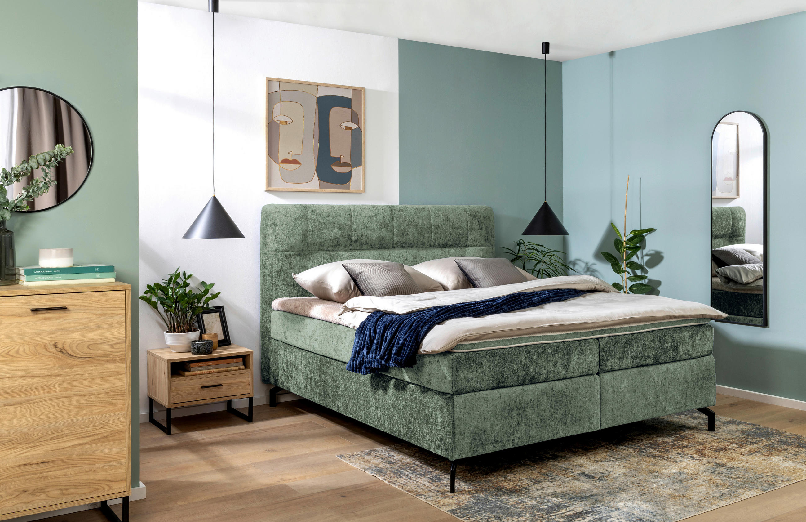 BOXSPRINGBETT 180/200 cm  in Mintgrün  - Schwarz/Mintgrün, Design, Textil/Metall (180/200cm) - Esposa
