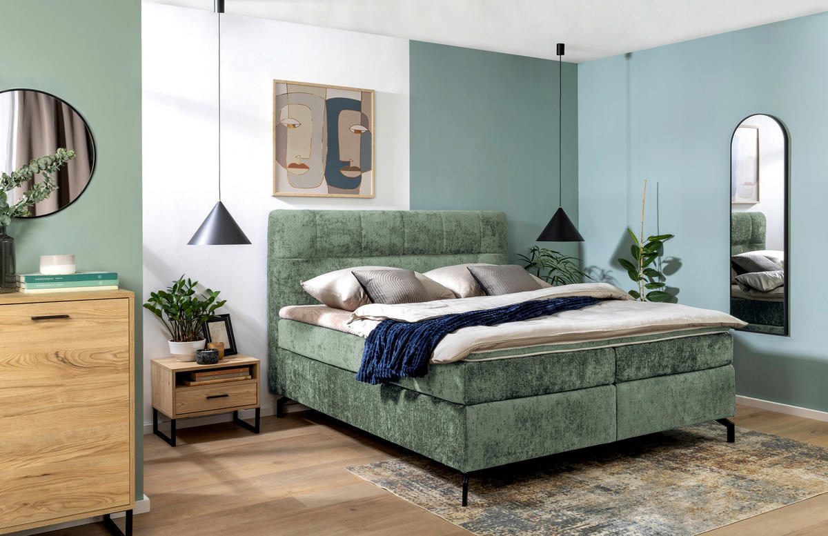 BOXSPRINGBETT 180/200 cm  in Mintgrün  - Schwarz/Mintgrün, Design, Textil/Metall (180/200cm) - Esposa