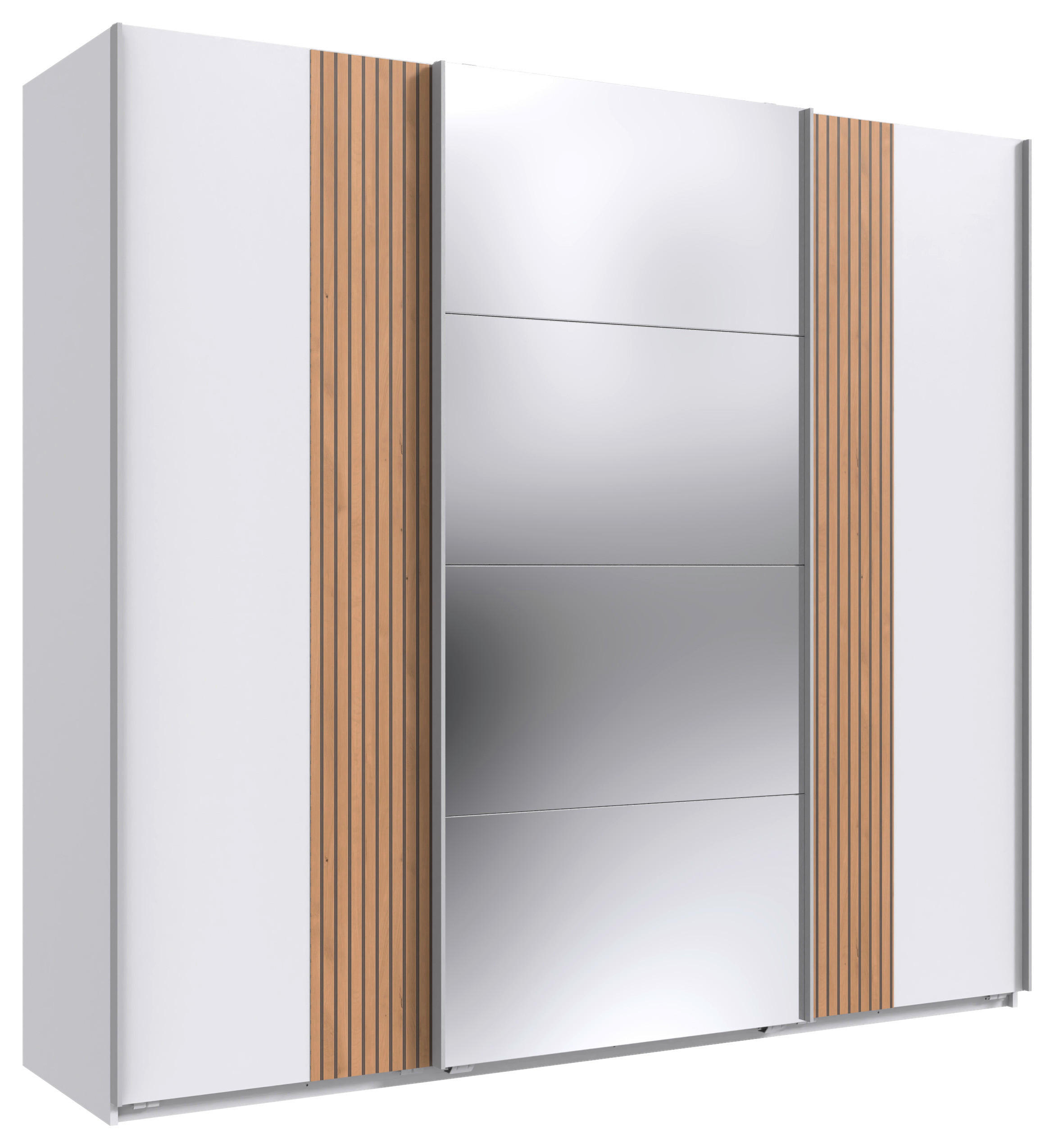 SCHWEBETÜRENSCHRANK 225/208/64 cm 3-türig Weiß, Eiche Artisan  - Weiß/Eiche Artisan, Design, Glas/Holzwerkstoff (225/208/64cm) - Ti'me