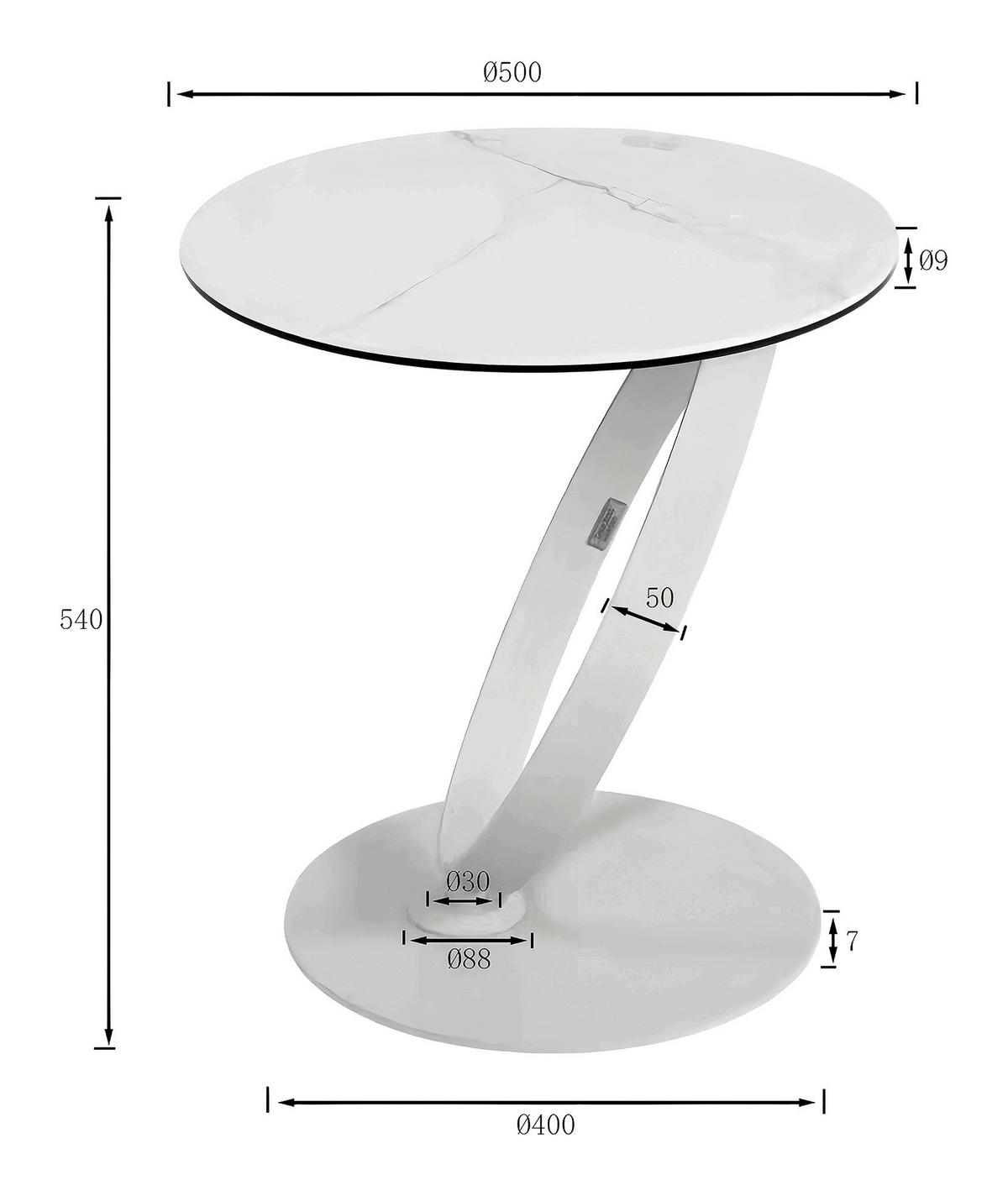 BEISTELLTISCH 50/50/54 cm Weiß, Beige rund  - Beige/Weiß, Design, Glas/Keramik (50/50/54cm) - Dieter Knoll