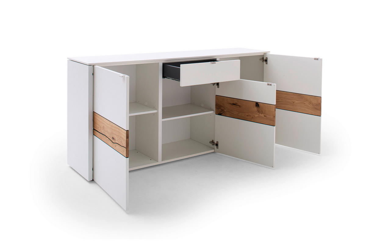SIDEBOARD 186/89/43 cm  in Weiss, Eichefarben  - Weiss/Edelstahlfarben, Design, Holz/Holzwerkstoff (186/89/43cm) - Venjakob
