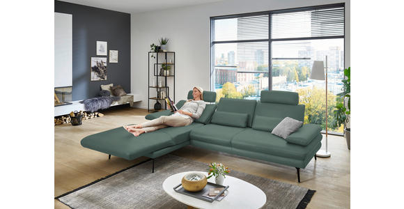 ECKSOFA in Echtleder Opal 180/310 cm - Opal/Schwarz, Design, Leder/Metall (180/310cm) - Dieter Knoll