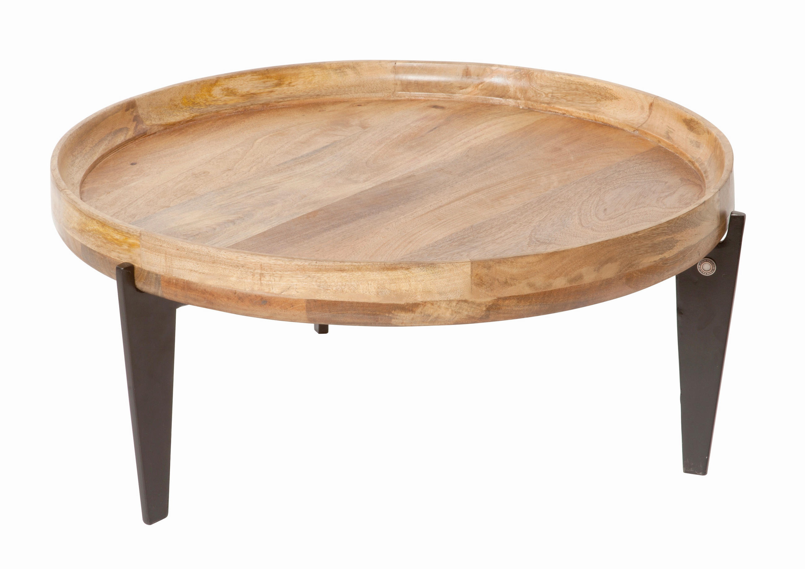 COUCHTISCH Mangoholz massiv 75/75/34 cm rund Naturfarben, Schwarz  - Schwarz/Naturfarben, Design, Holz/Metall (75/75/34cm) - MID.YOU