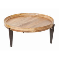 COUCHTISCH Mangoholz massiv 75/75/34 cm rund Naturfarben, Schwarz  - Schwarz/Naturfarben, Design, Holz/Metall (75/75/34cm) - MID.YOU