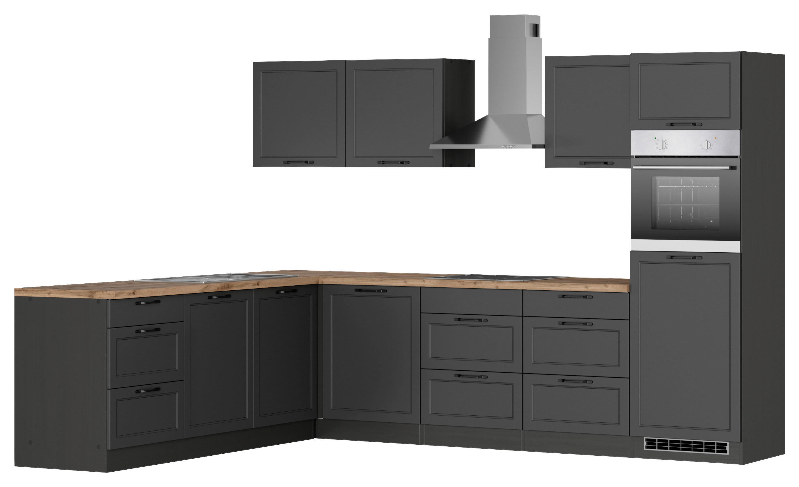 ECKKÜCHE 240/300 cm  in Grau, Eiche Wotan  - Eiche Wotan/Schwarz, LIFESTYLE, Holzwerkstoff/Metall (240/300cm) - Held