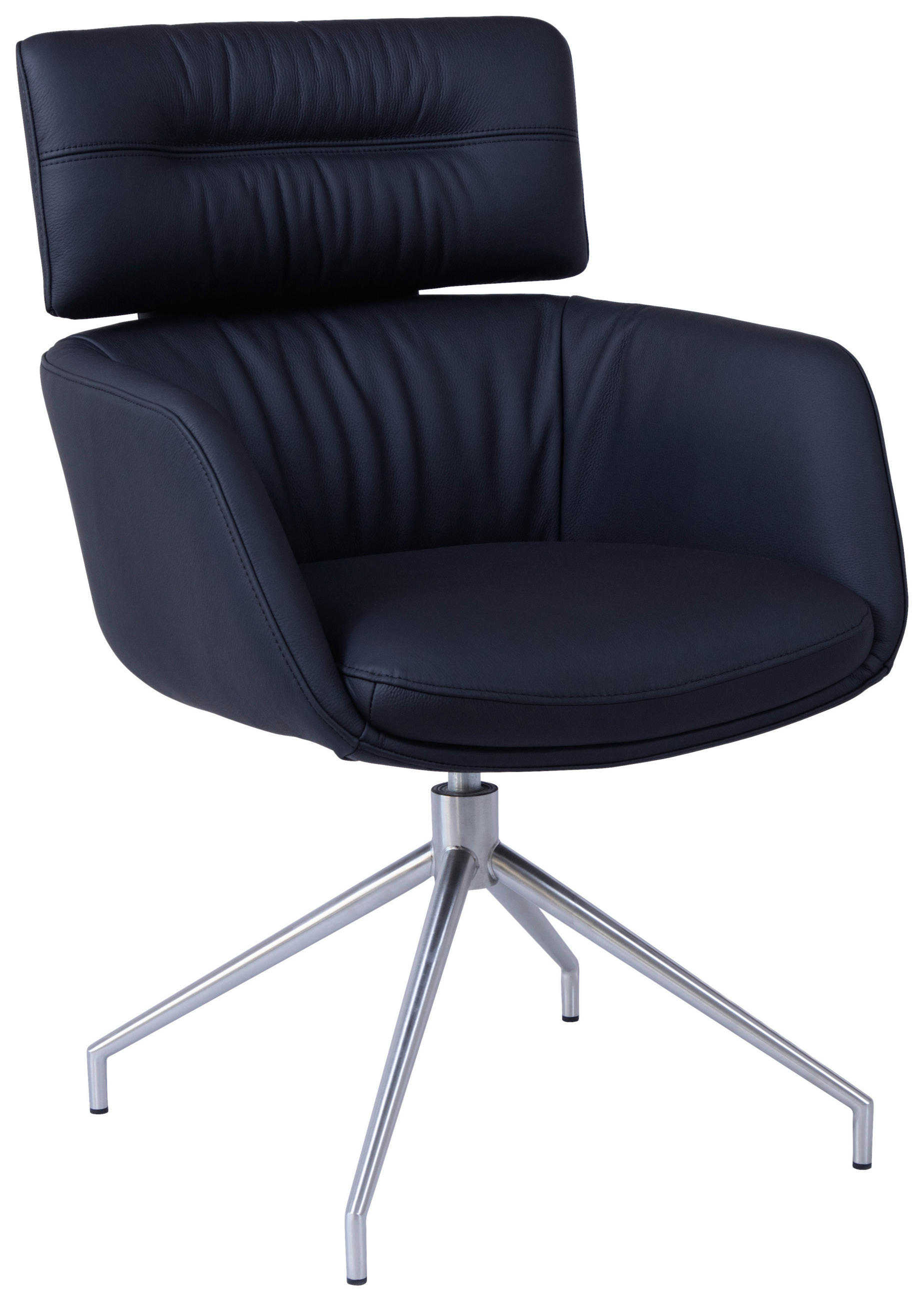 ARMLEHNSTUHL  Sitzfläche 360° drehbar, automatische Rückholfunktion  Echtleder  Schwarz, Edelstahlfarben  - Edelstahlfarben/Schwarz, Design, Leder/Metall (62/92/66cm) - Dieter Knoll