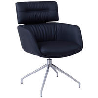 ARMLEHNSTUHL  Sitzfläche 360° drehbar, automatische Rückholfunktion  Echtleder  Schwarz, Edelstahlfarben  - Edelstahlfarben/Schwarz, Design, Leder/Metall (62/92/66cm) - Dieter Knoll