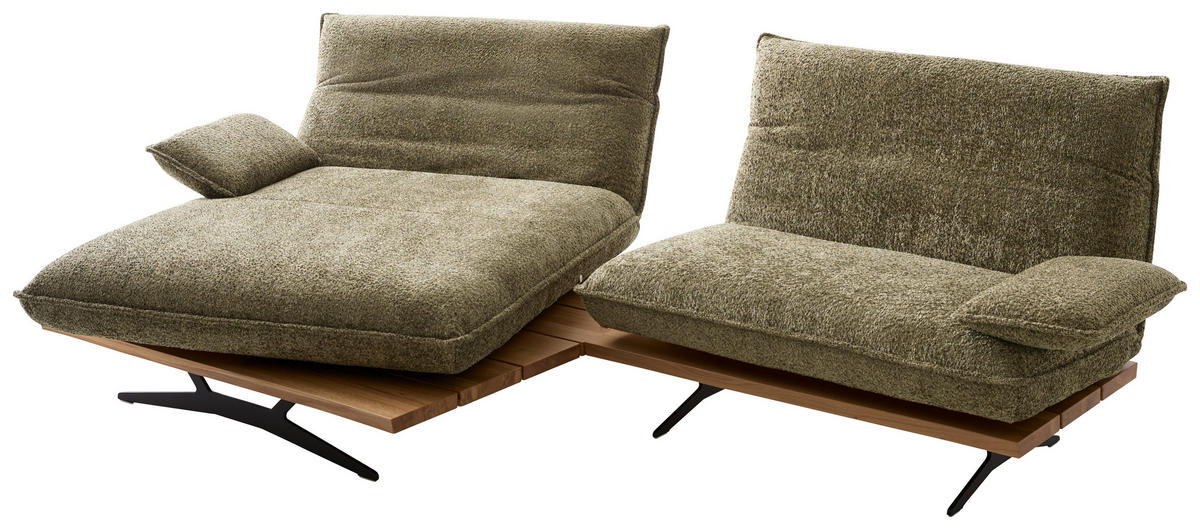 ECKSOFA Graugrün, Wildeiche Chenille, Flachgewebe Rücken echt, Armteilverstellung, Relaxfunktion, Drehsitzfunktion  - Wildeiche/Schwarz, Design, Holz/Textil (161/284cm) - Koinor