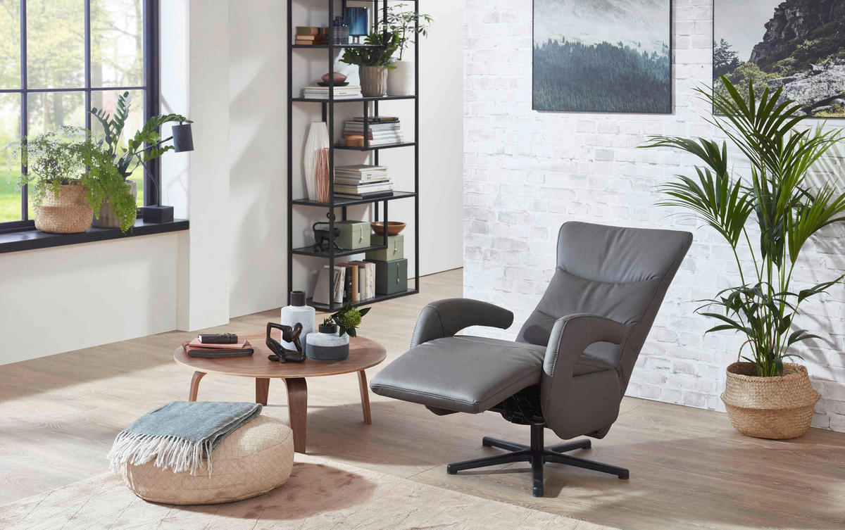 RELAXSESSEL in Leder Grau  - Grau, Design, Leder/Metall (67/108/77cm) - Cantus