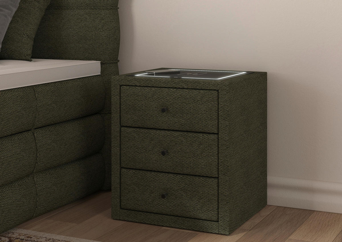 NACHTSCHRANK 49,5/56,5/46 cm, Grün,  - Schwarz/Grün, Basics, Glas/Kunststoff (49,5/56,5/46cm) - Chameo