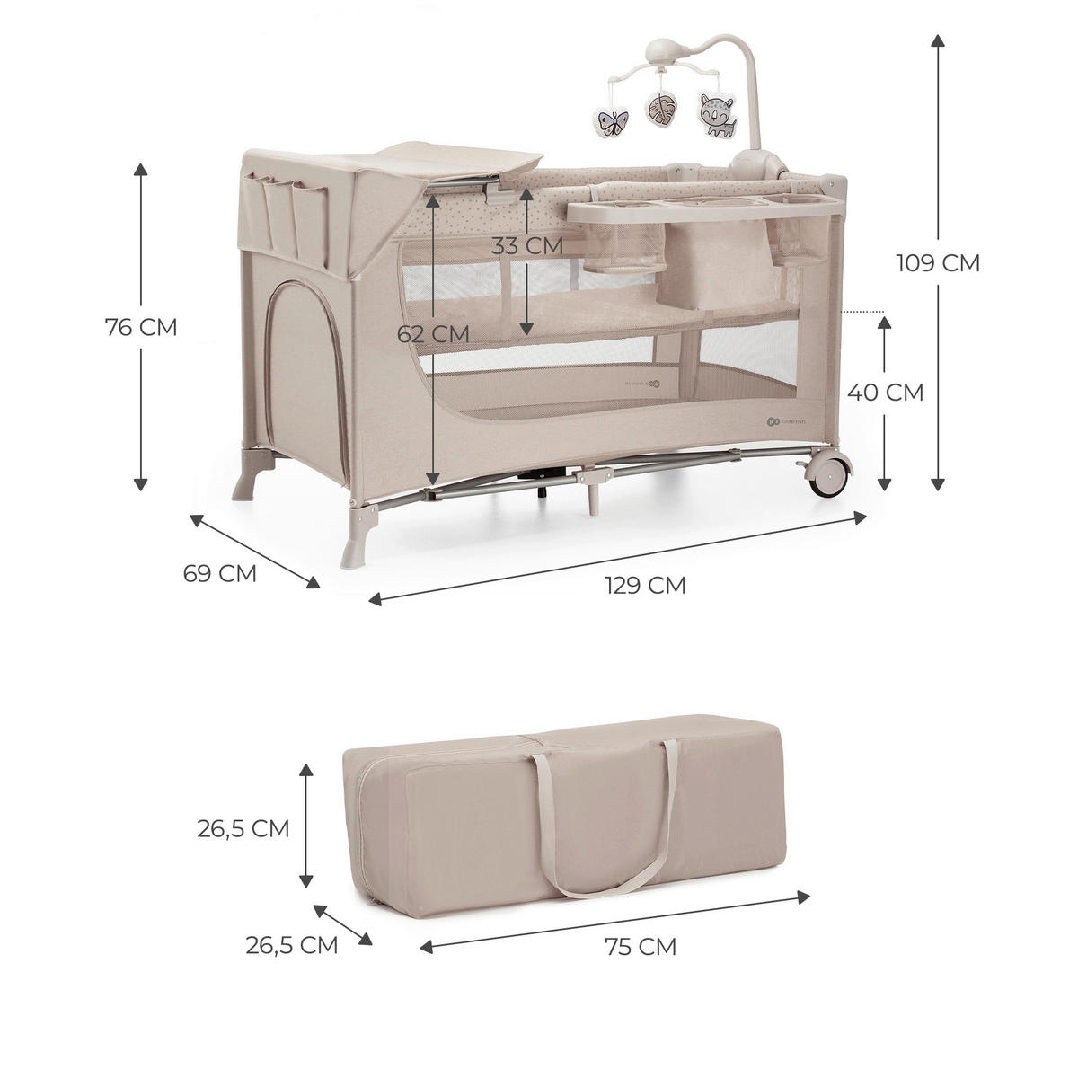 REISEBETT Joy 2   - Beige, Basics (60/120cm) - kinderkraft