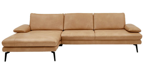 ECKSOFA Honig Echtleder  - Schwarz/Honig, Design, Leder/Metall (180/310cm) - Dieter Knoll