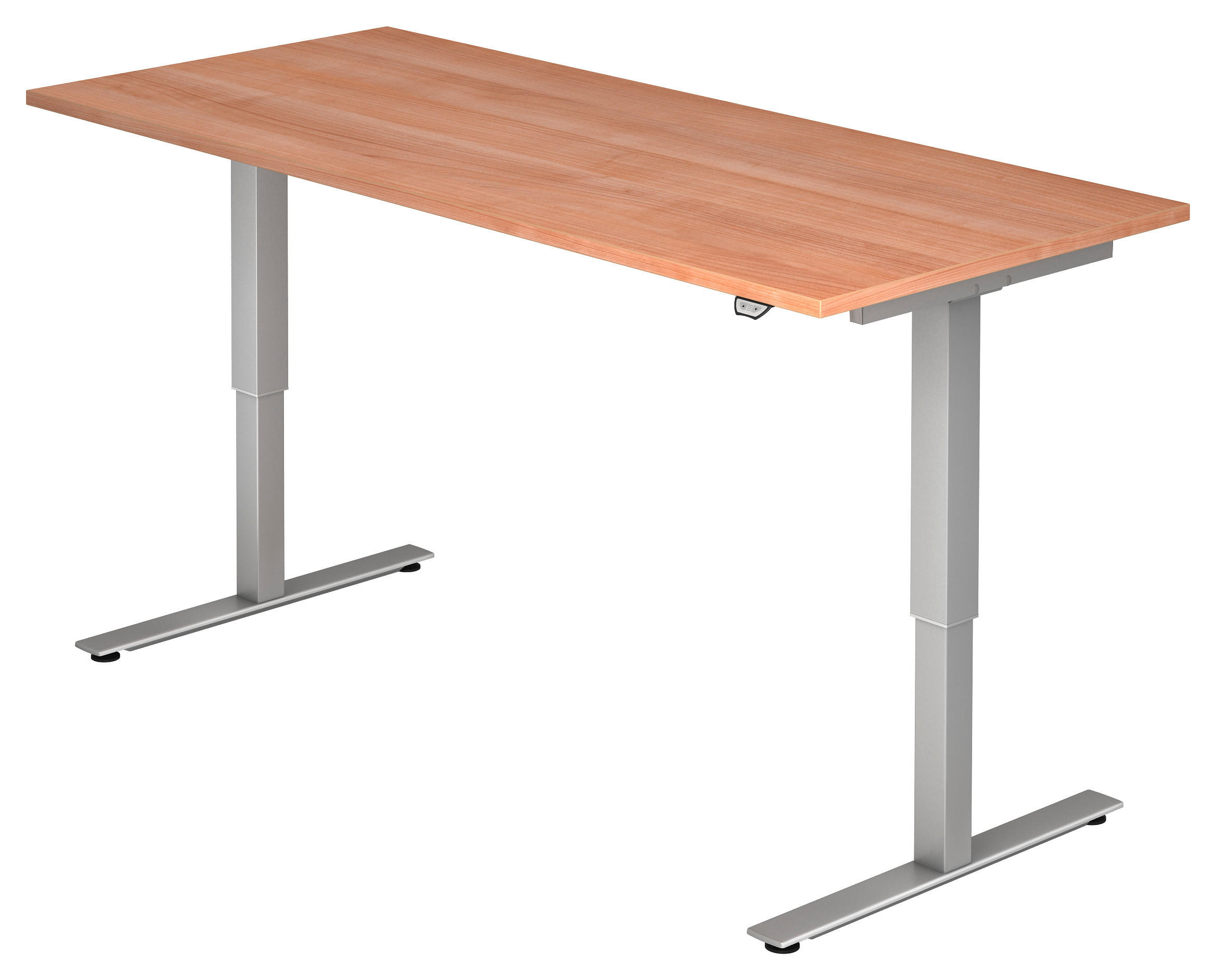 SCHREIBTISCH 180/80/72-119 cm Nussbaumfarben elektrisch höhenverstellbar  - Silberfarben/Nussbaumfarben, KONVENTIONELL, Holzwerkstoff/Metall (180/80/72-119cm) - Venda