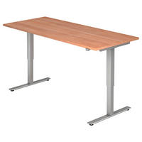 SCHREIBTISCH 180/80/72-119 cm Nussbaumfarben elektrisch höhenverstellbar  - Silberfarben/Nussbaumfarben, KONVENTIONELL, Holzwerkstoff/Metall (180/80/72-119cm) - Venda