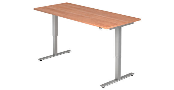 SCHREIBTISCH 180/80/72-119 cm Nussbaumfarben elektrisch höhenverstellbar  - Silberfarben/Nussbaumfarben, KONVENTIONELL, Holzwerkstoff/Metall (180/80/72-119cm) - Venda