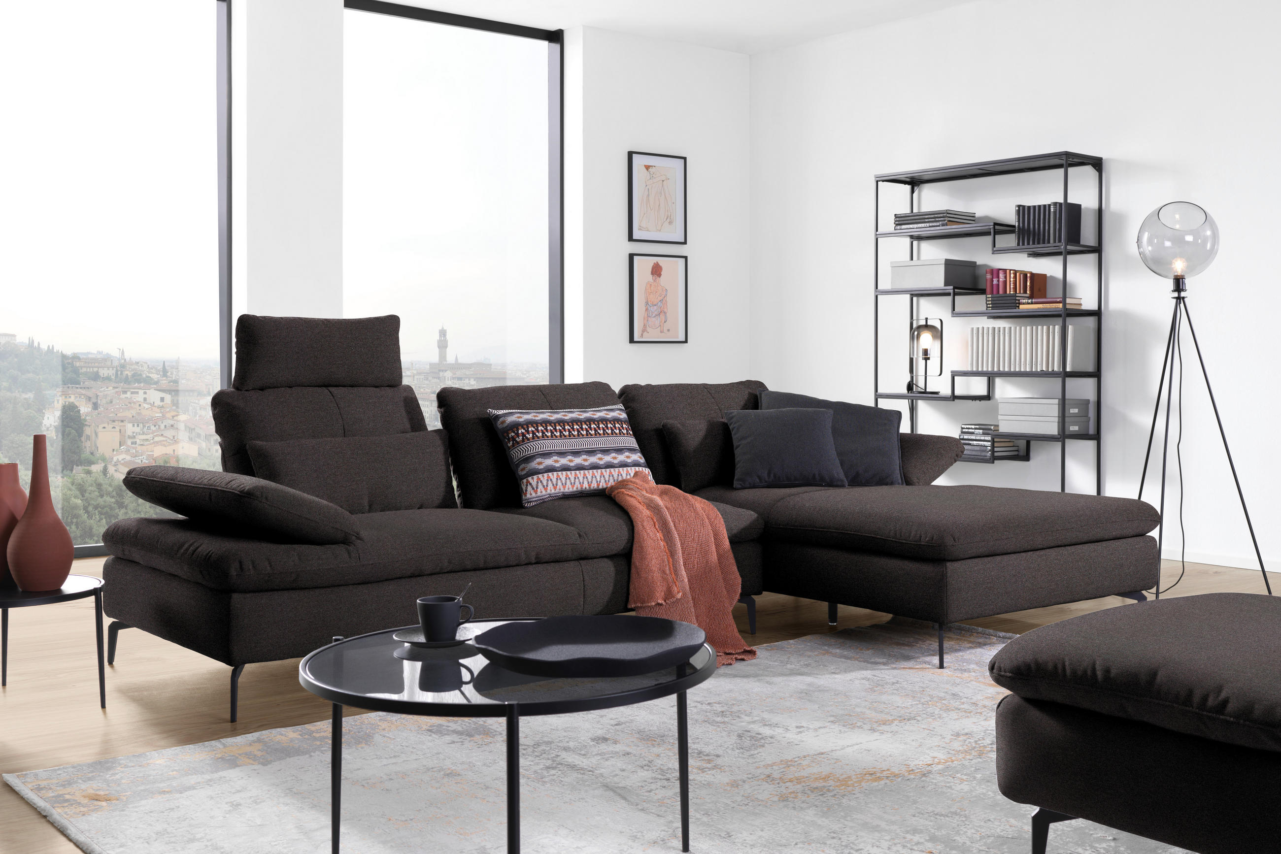 ECKSOFA in Webstoff Schwarz  301/179 cm  - Schwarz, Design, Textil/Metall (301/179cm) - Chilliano