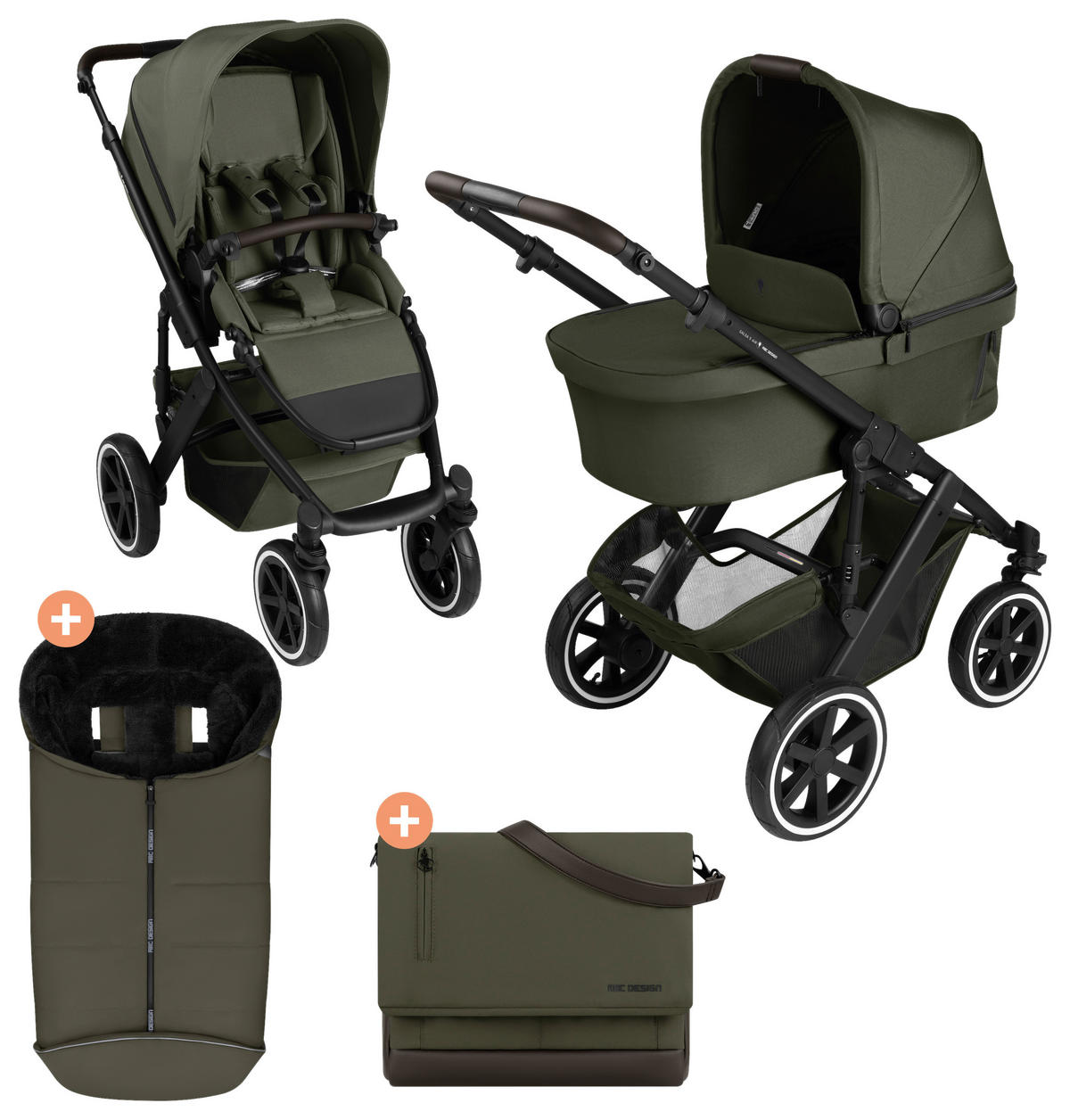 KINDERWAGENSET  Salsa 5 Air Herbst Set  Avocado  - Schwarz/Olivgrün, Basics, Textil/Metall (63/118/95,5cm) - ABC Design