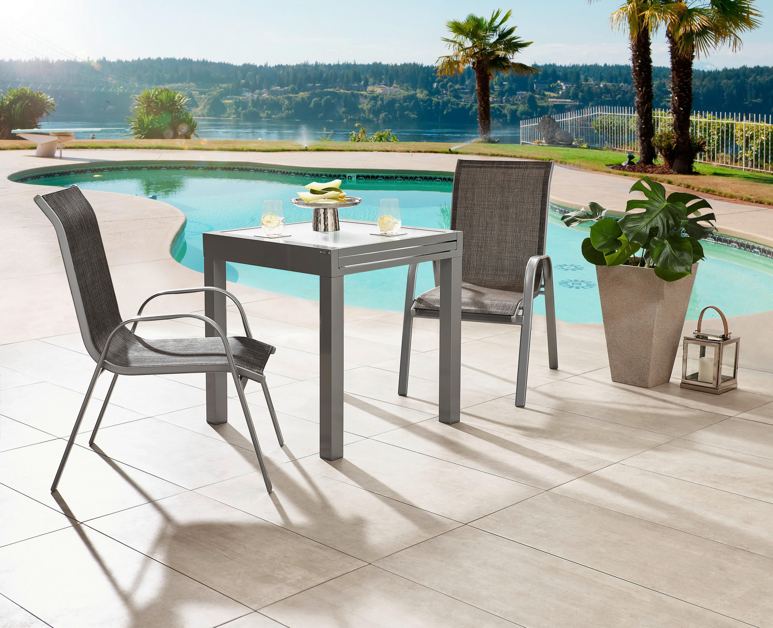 Ambia Garden ZÁHRADNÝ STÔL, kov, sklo, 70-140/70/75 cm