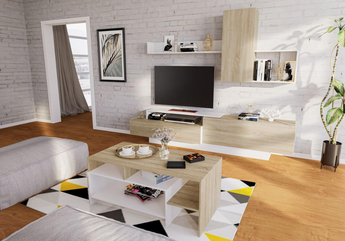 REGAL ZA DNEVNI BORAVAK bela   - sonoma hrast/bela, Moderno, pločasti materijal (240/180/40cm) - Ti'me