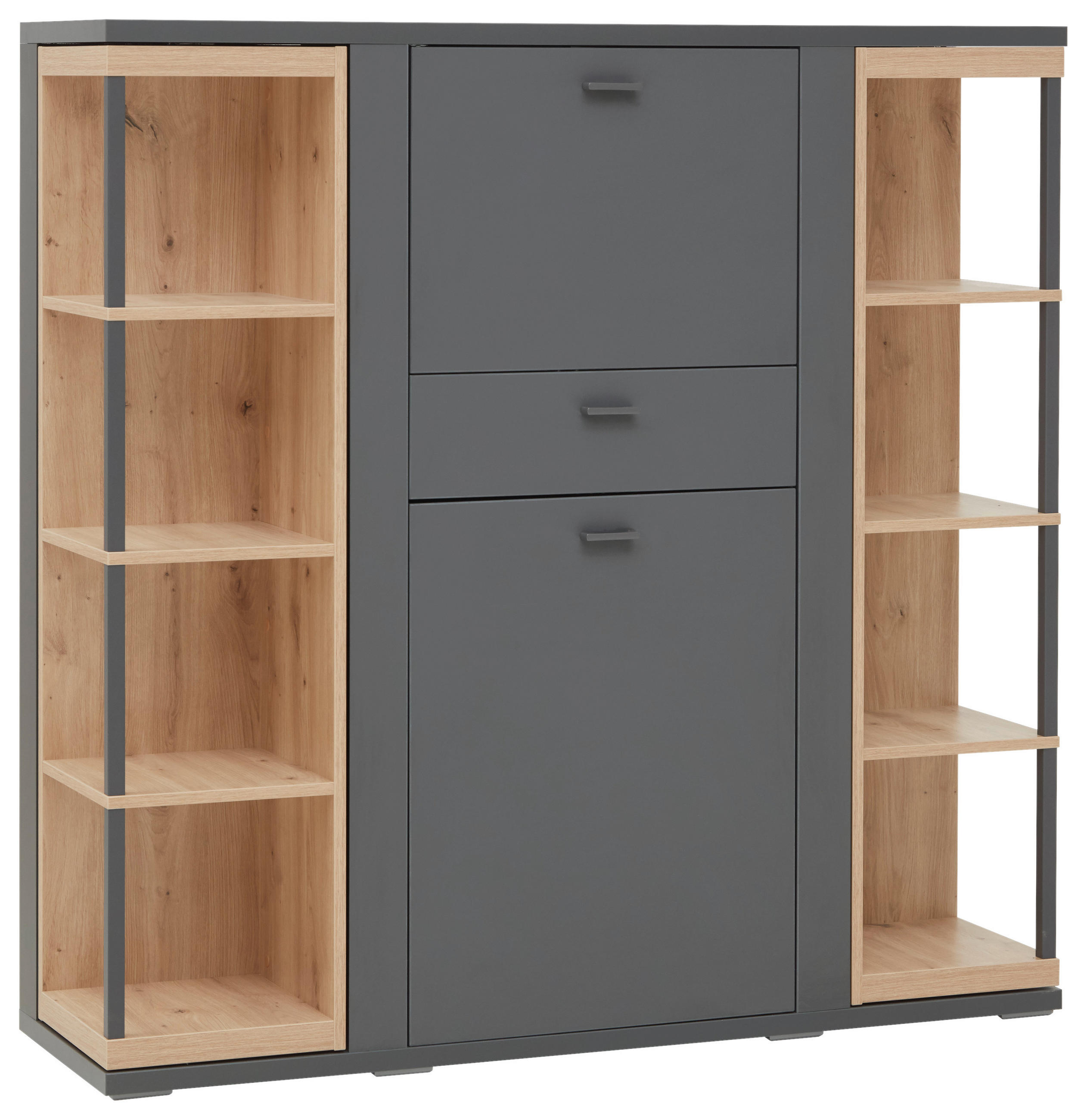HIGHBOARD Grau, Eiche Artisan  135,7/135/40,4 cm  - Schwarz/Eiche Artisan, Konventionell, Holzwerkstoff/Metall (135,7/135/40,4cm) - Hom`in