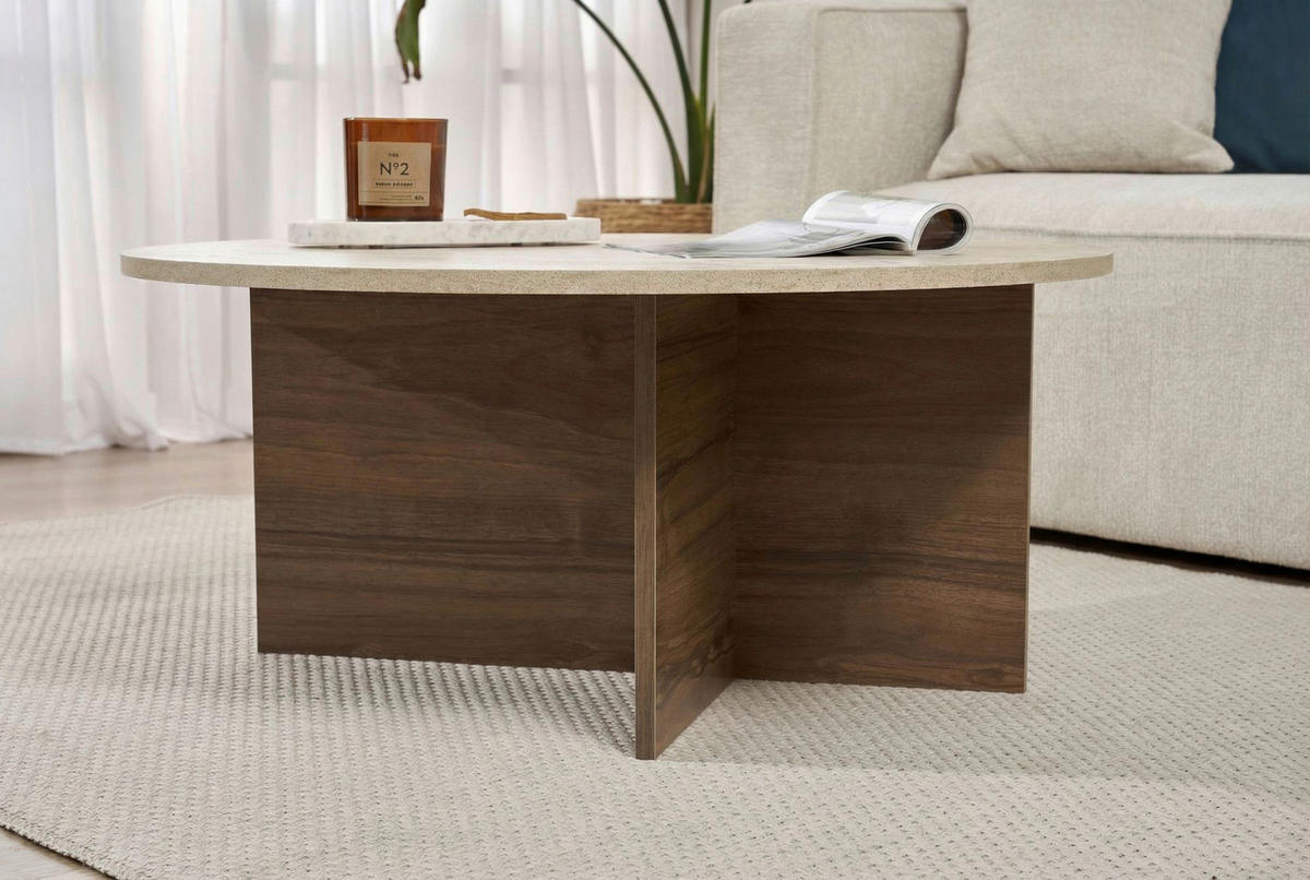 COUCHTISCH 90/90/40 cm rund Creme, Walnussfarben einfacher Aufbau  - Walnussfarben/Creme, Design, Holzwerkstoff (90/90/40cm) - MID.YOU