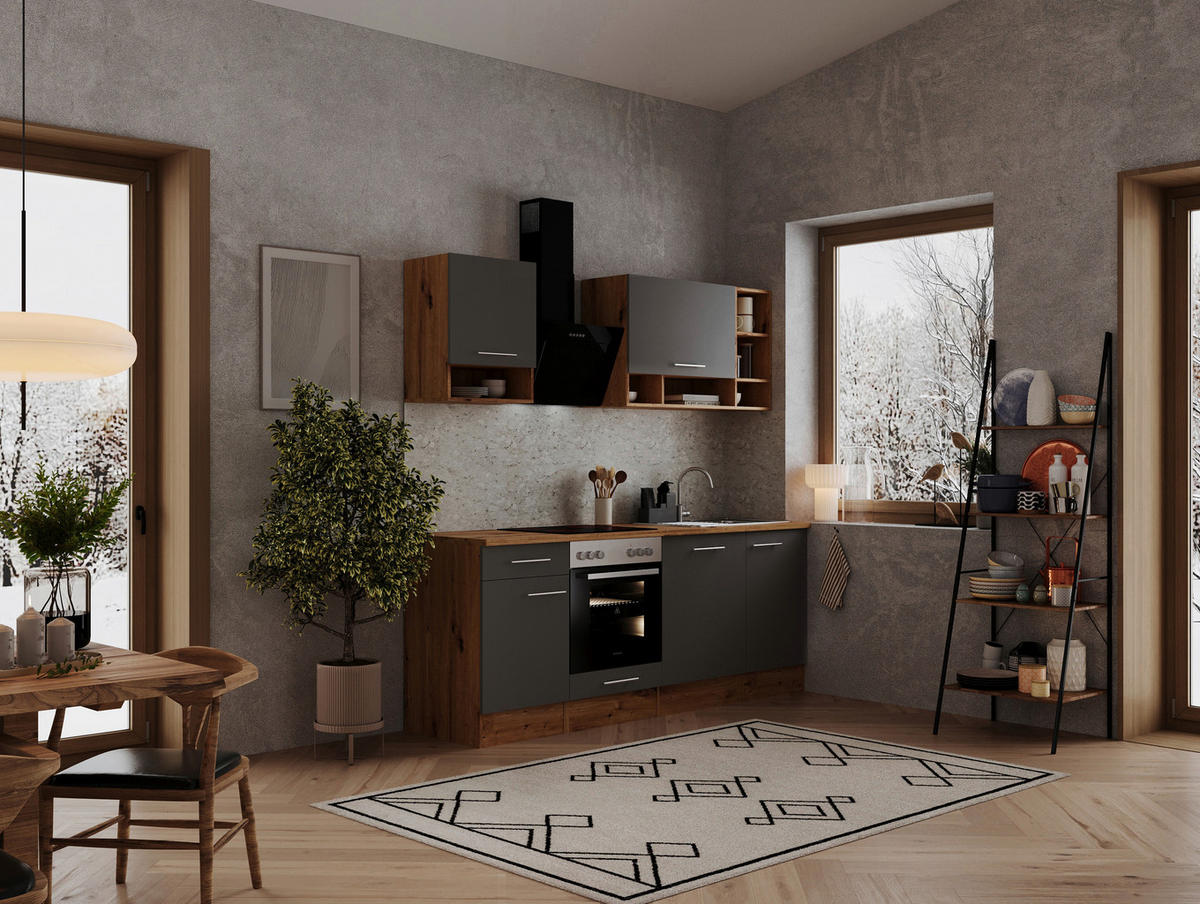 KÜCHENBLOCK 220 cm   in Eichefarben  - Eichefarben/Grau, Modern, Holzwerkstoff (220cm) - Respekta