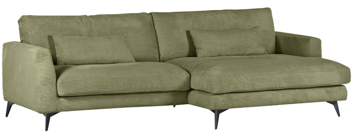 ECKSOFA in Cord Olivgrün  - Schwarz/Olivgrün, Lifestyle, Textil/Metall (270/140cm) - Livetastic