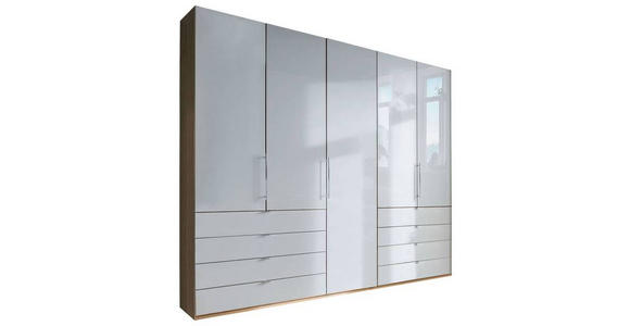 FALTTÜRENSCHRANK Glasfront  in Weiß, Eichefarben  - Chromfarben/Eichefarben, KONVENTIONELL, Glas/Holzwerkstoff (250/236/58cm) - Venda