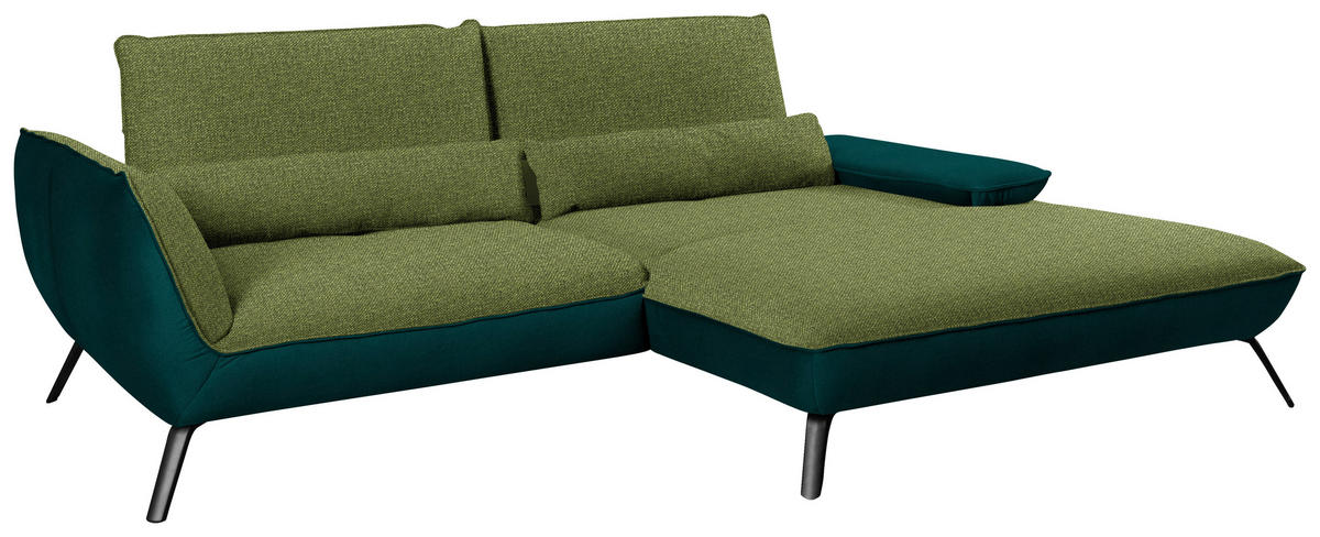 ECKSOFA in Flachgewebe Grün  - Schwarz/Grün, Design, Textil/Metall (273/191cm) - Moderano