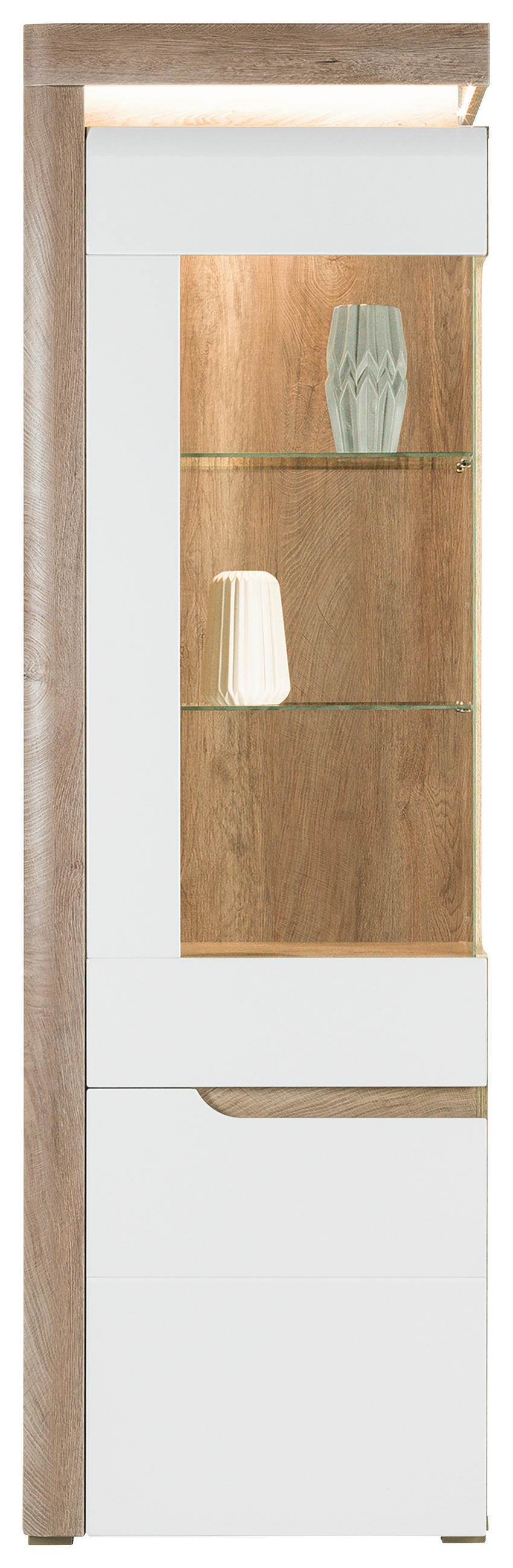 VITRINA, hrast  - srebrne barve, Basics, steklo/les (60/195,5/39cm) - Hom`in