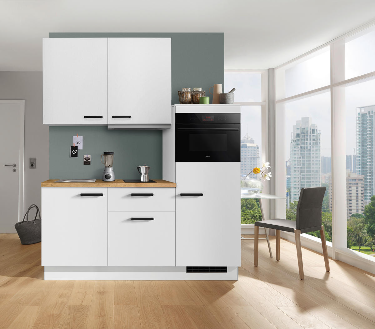 KÜCHENBLOCK 180 cm   in Weiß, Eichefarben  - Eichefarben/Schwarz, Basics, Holzwerkstoff/Metall (180cm) - Impuls