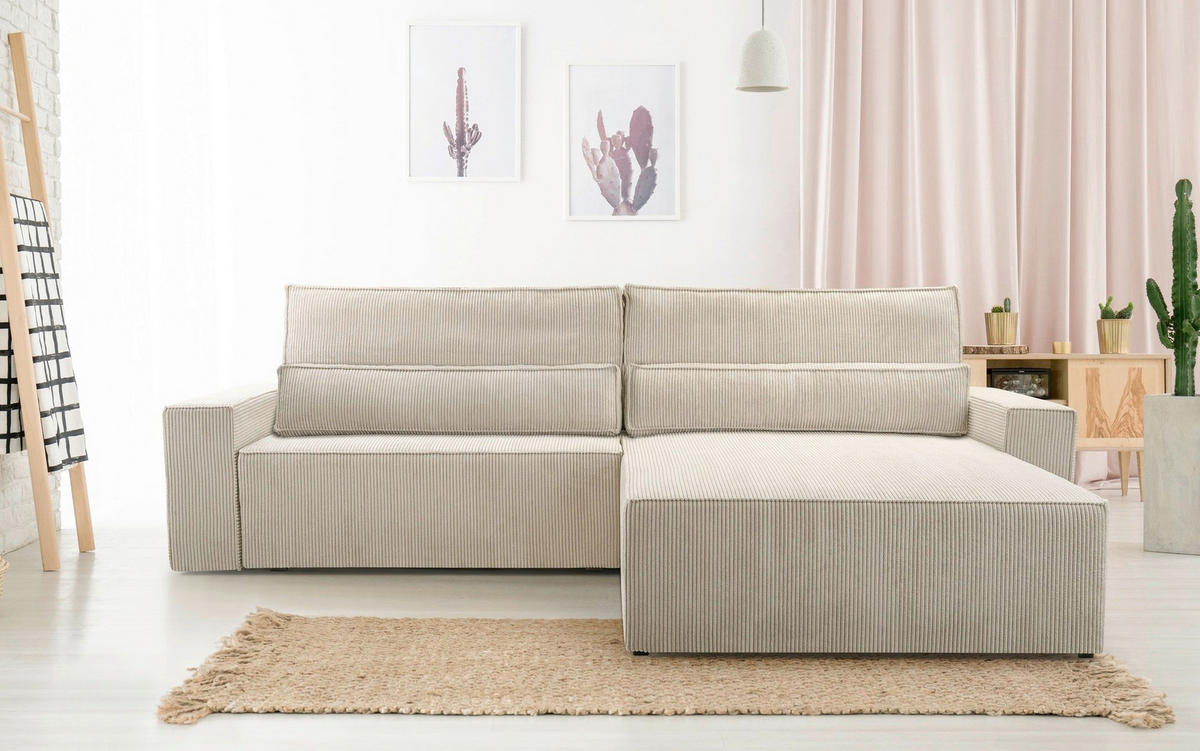 ECKSOFA BRAZIL L Hellbraun Rückenkissen, Schlaffunktion, Rücken echt, Stauraum  - Hellbraun/Schwarz, Design, Kunststoff/Textil (290/200cm) - MID.YOU