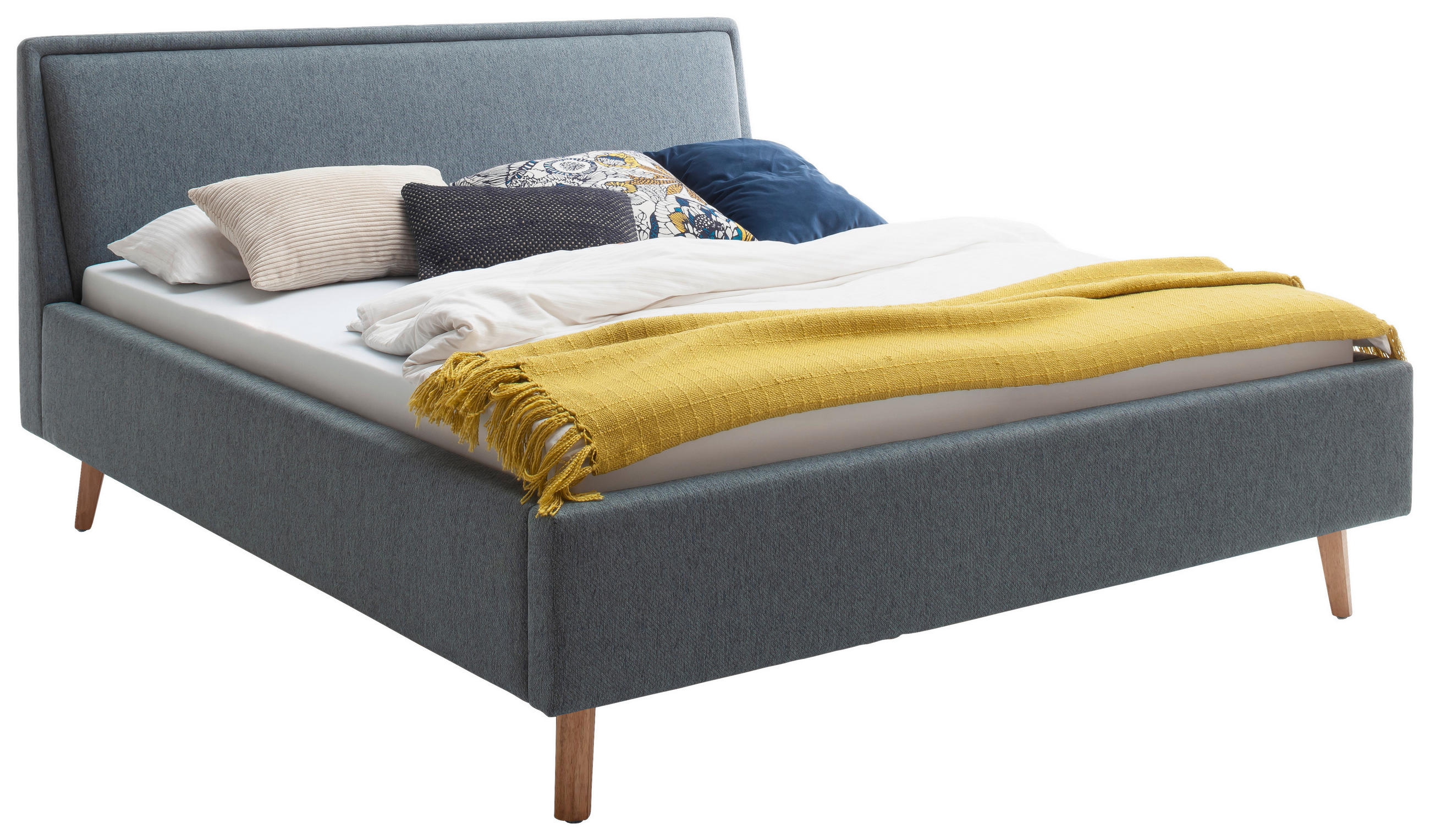 POLSTERBETT 140/200 cm  in Blau  - Blau/Eichefarben, KONVENTIONELL, Holz/Textil (140/200cm) - Livetastic