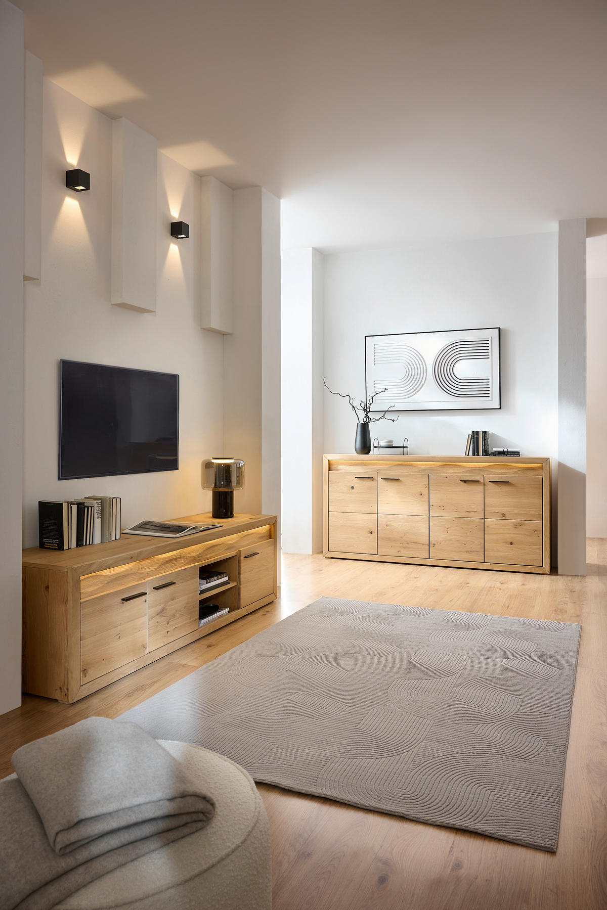 SIDEBOARD  188,8/92,8/40 cm  - Eichefarben/Schwarz, KONVENTIONELL, Holz/Metall (188,8/92,8/40cm) - Linea Natura