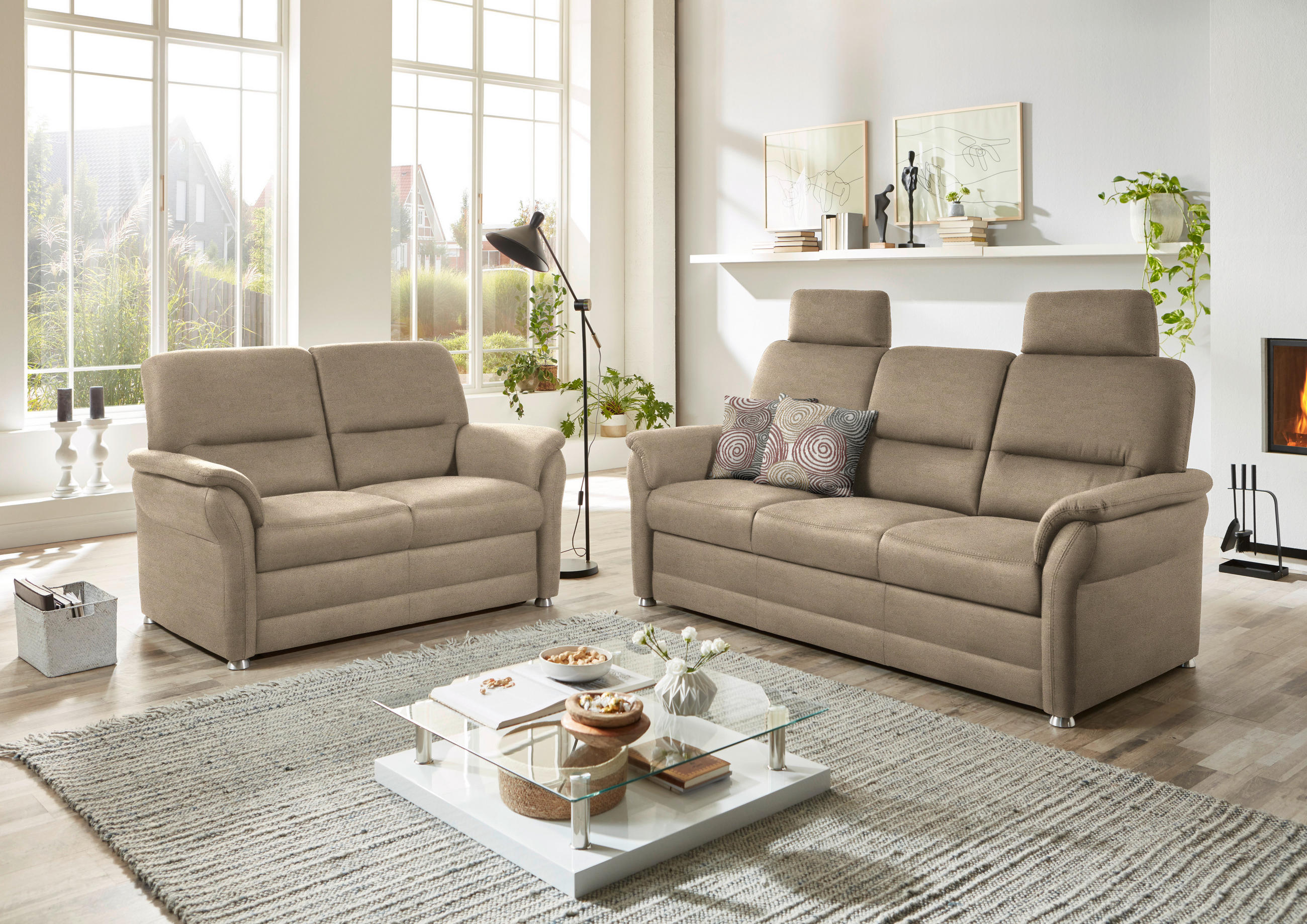 SITZGARNITUR Mikrofaser Hellbraun  - Hellbraun/Alufarben, KONVENTIONELL, Textil/Metall (192/96/89cm) - Beldomo Comfort