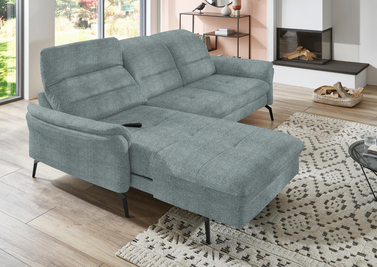 ECKSOFA in Flachgewebe Blaugrau  - Blaugrau/Schwarz, Konventionell, Textil/Metall (181/260cm) - Beldomo Speed