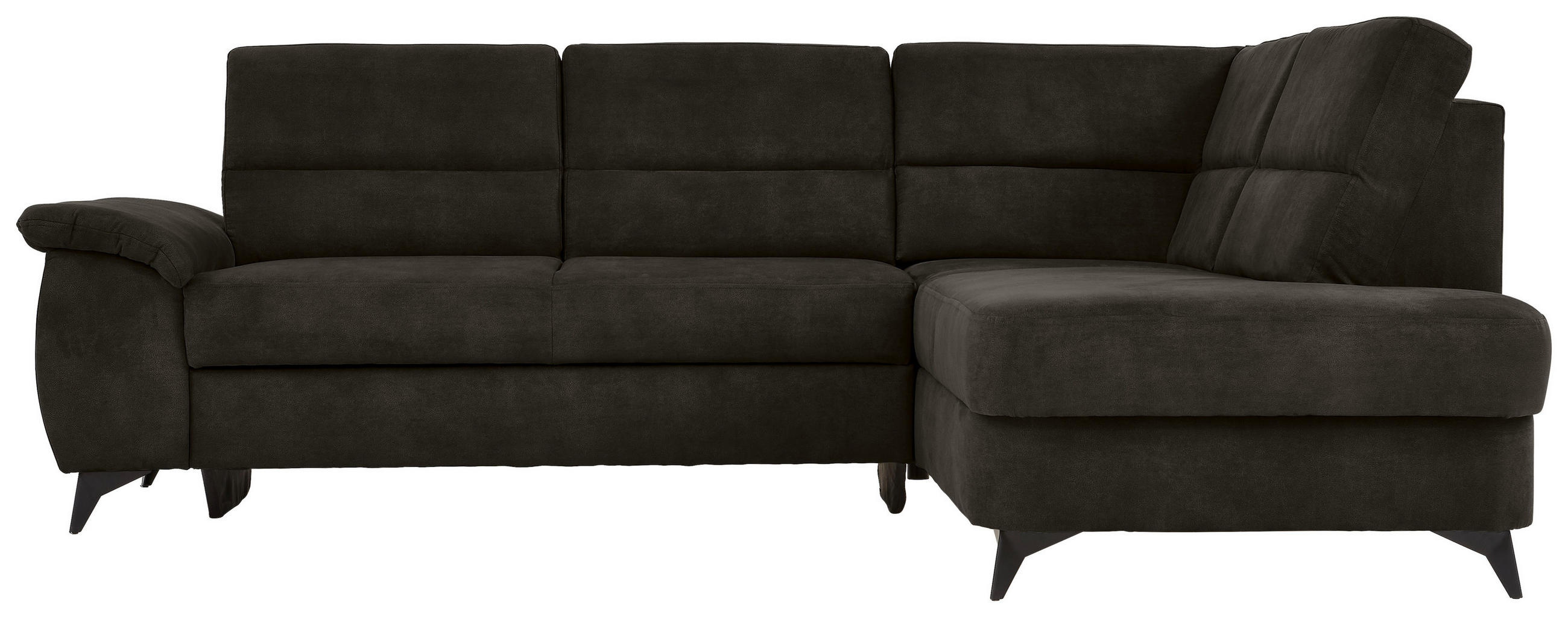 Wohnlandschaft inkl.Funktionen Dunkelbraun Lederlook - Dunkelbraun/Schwarz, KONVENTIONELL, Textil/Metall (257/194cm) - Cantus