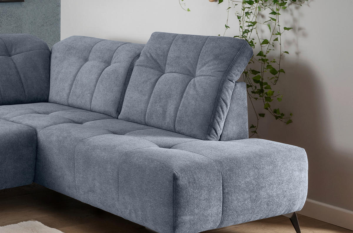 WOHNLANDSCHAFT SANO Hellblau Chenille  - Schwarz/Hellblau, MODERN, Textil/Metall (200/337/180cm) - Livetastic