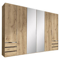 DREHTÜRENSCHRANK 300/216/58 cm,  in Eichefarben, 6-türig  - Chromfarben/Plankeneiche, MODERN, Glas/Holzwerkstoff (300/216/58cm) - MID.YOU