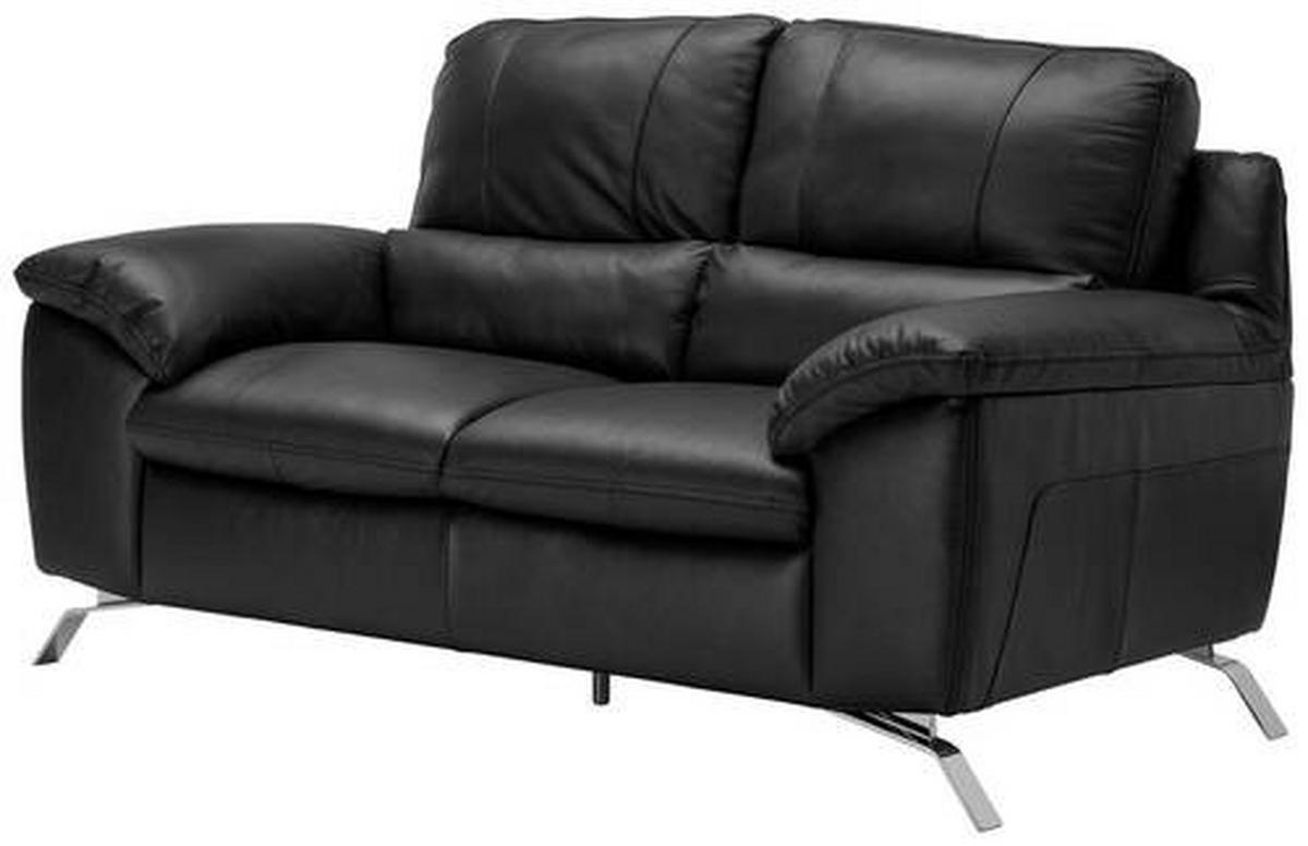 2-SITZER-SOFA Kombination Echtleder/Lederlook Schwarz  - Silberfarben/Schwarz, Design, Leder/Metall (174/97/95cm) - Livetastic