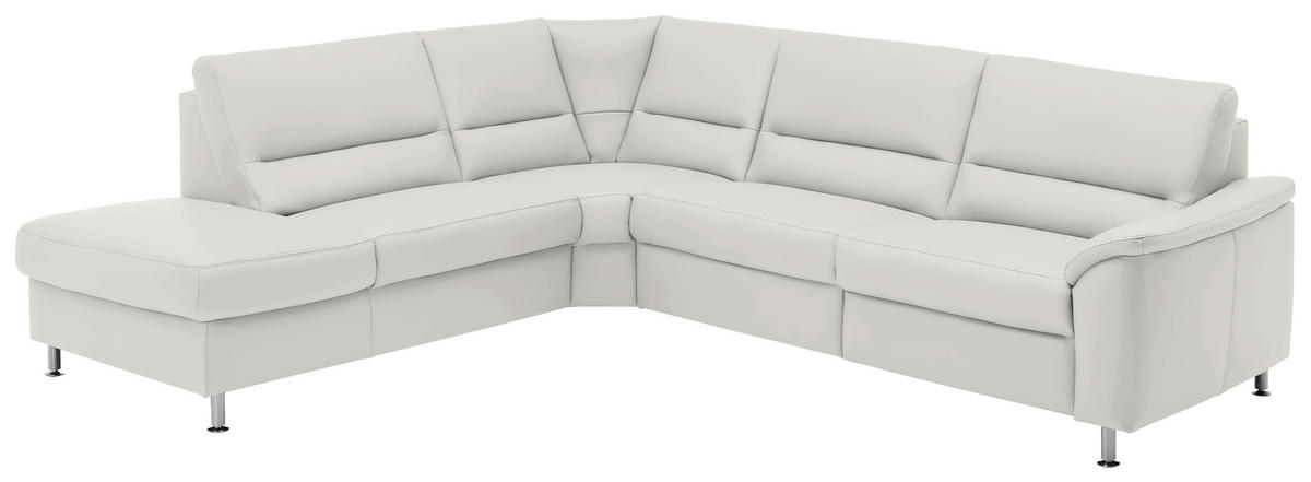 ECKSOFA in Echtleder Weiss  - Weiss/Alufarben, Basics, Leder/Metall (249/290cm) - Beldomo Premium
