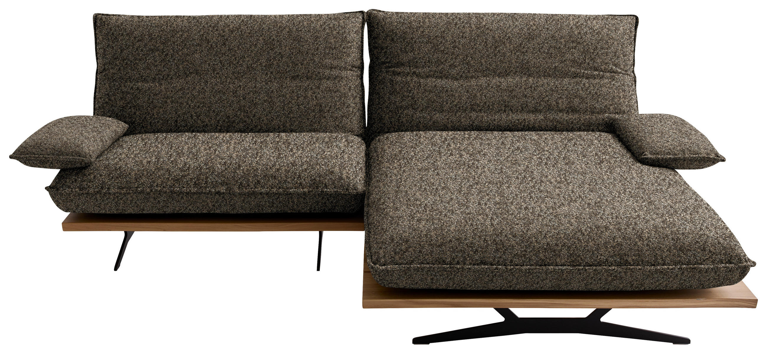 ECKSOFA 284/161 cm  in Chenille, Flachgewebe Braun, Wildeiche Rücken echt, Armteilverstellung, Relaxfunktion, Drehsitzfunktion  284/161 cm  - Wildeiche/Schwarz, Design, Holz/Textil (284/161cm) - Koinor